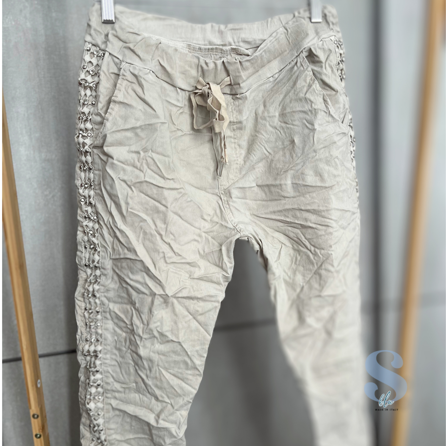 Gabardine Jogger with Dipiur Trim and Strass Details